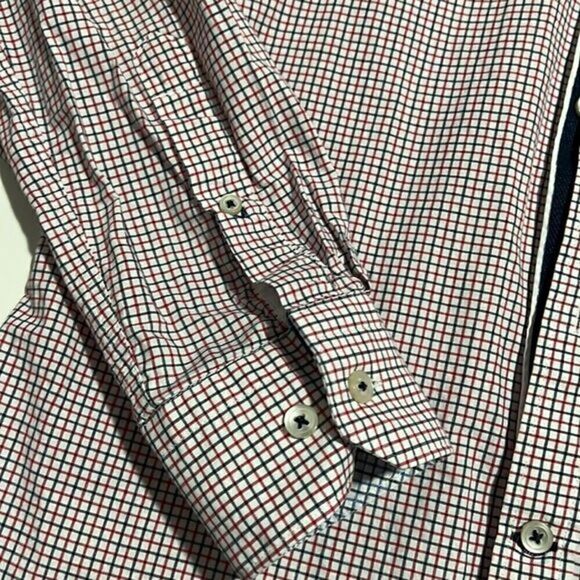 Express Red White Blue Check Button Up Mens Shirt Size Small 14/14 1/2 - Picture 7 of 13